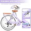 EISYROOD 26Inch Foldable Beach Cruiser Bike for Women, Womens Folding Bike with Basket, 7 Speed Hybird Commute Bicycles with Cushion, V-Brakes, Quick Install for Adults, Womens (Pruple) #2