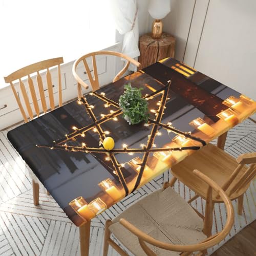 Xzeit Merry Christmas Star Rectangle Tablecloth Elastic Fitted Table Covers for 5 Ft Tables Stretch Table Cloths Outdoor Waterproof Table Cloth Cover for Picnic Camping Indoor Outdoor 30