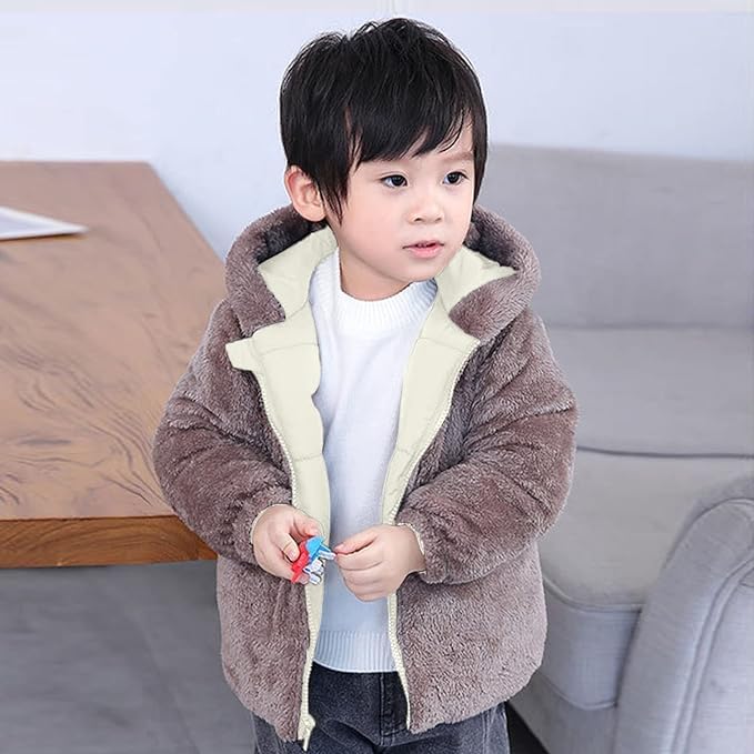 Image of Kids Boys & Girls Unisex Warm Full Sleeves Reversible Quilted Furr Jacket With Hood