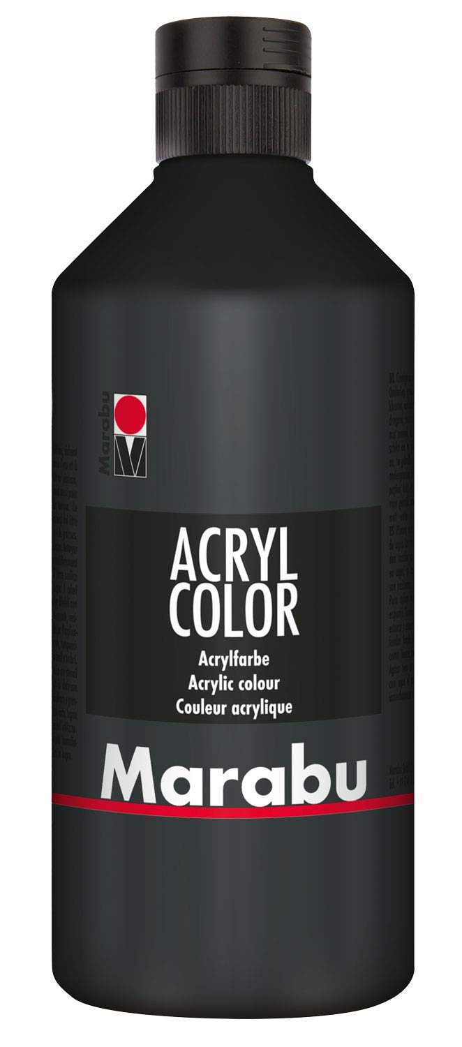 Marabu 12010075073 - Acryl Color schwarz 500 ml, cremige Acrylfarbe auf Wasserbasis, schnell trocknend, lichtecht, wasserfest, zum Auftragen mit Pinsel und Schwamm auf Leinwand, Papier und Holz