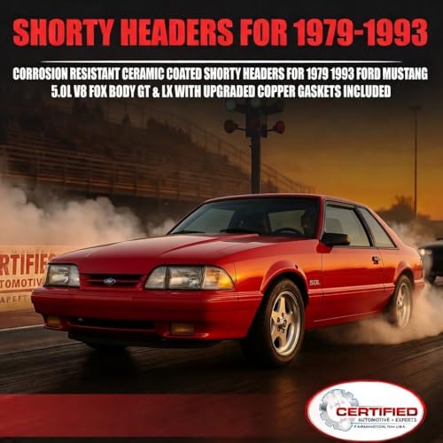 Image of Ceramic Coated Shorty Headers For 1979-1993 Ford Mustang 5.0L Foxbody GT LX | 302 V8 Fox Body Direct Bolt-On Ceramic Thermal Barrier Coating Exhaust Headers With Copper Gaskets and Bolt Kit 3 /8 inch Flanges