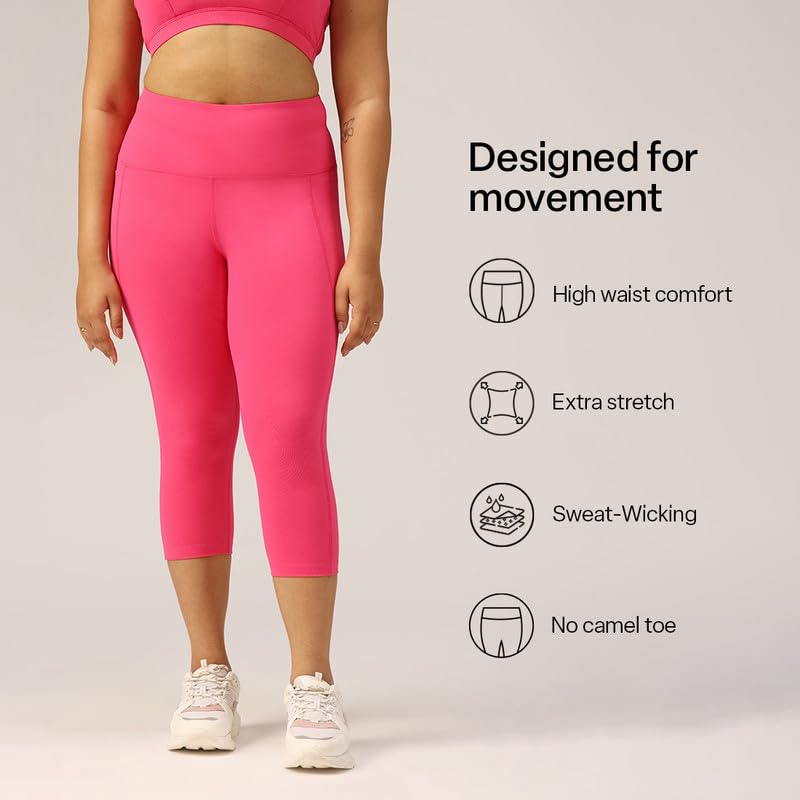 Image of BlissClub Womens The Ultimate Capris, 3 /4th Length Pants, Super- High Waist, 2 Pockets, Wide Waistband, Activewear for Women