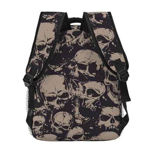 Retro Skull Lightweight Travel Backpack With Zipped Front Pocket Printed Laptop Bag Fashion Casual Daypack For Work, Hiking, Camping Unisex3