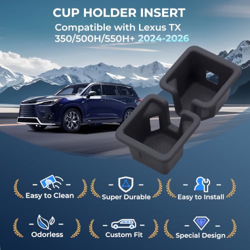 Image of Center Console Cup Holder Inserts for Lexus TX TX350 /TX500h /TX550h+ 2026 2025 2024, Interior Accessories Center Console Silicone Car Cup Holders Covers Protector for 2024-2026 TX, Black