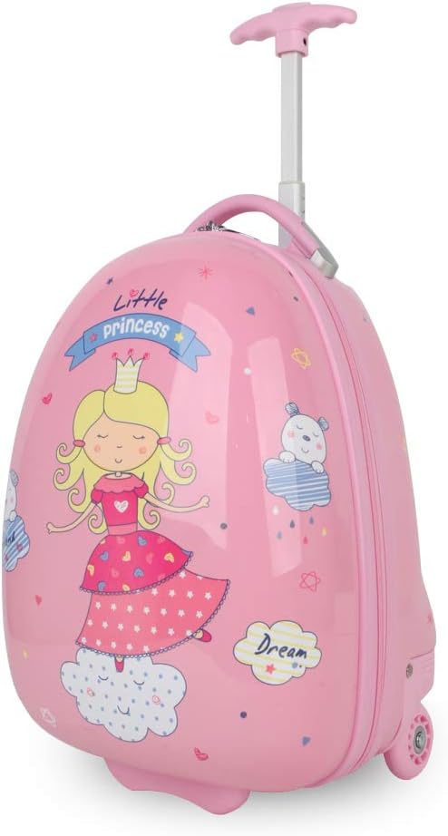 Kids Luggage with Wheels for Girls Pink Princess Hard Shell 16 Inch Upright Rolling Suitcase Cute Cartoon Printed PC+ABS NEWCOM