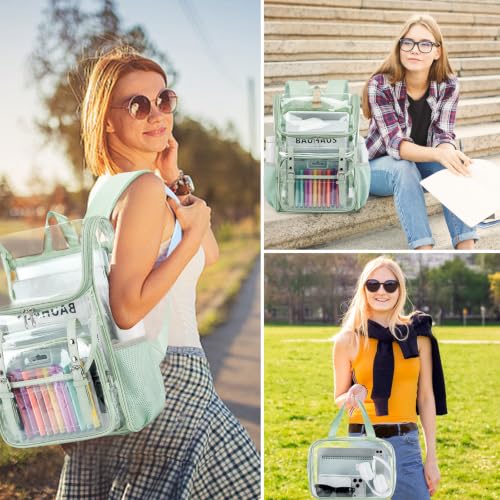 Image of DIGOBAY Clear Backpack with Lunch Bag, Leather Clear Bookbag Heavy Duty | Thick PVC Clear Backpack for Girls Women See Through Transparent Backpacks for Stadium Events College Travel Work, Green