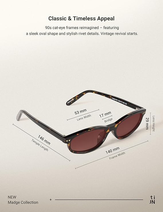 TIJN Vintage Cat Eye Sunglasses Women Retro Oval Frame UV400 Polarized Sun Glasses Lightweight Sunnies Small Face(Tortoise)