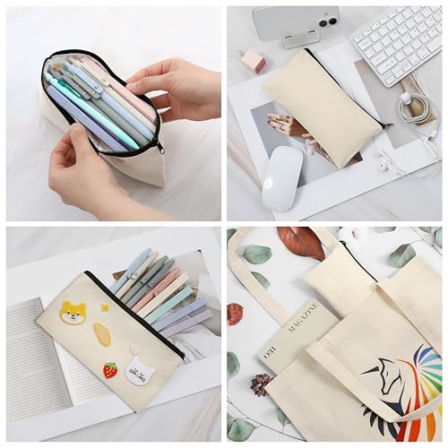 Phicorn Small Canvas Zipper Pouch – 6-Pack (8" x 4.2") Blank Natural Cotton Bags with White Lining for DIY Crafts, Makeup, Travel & Everyday Organizing4