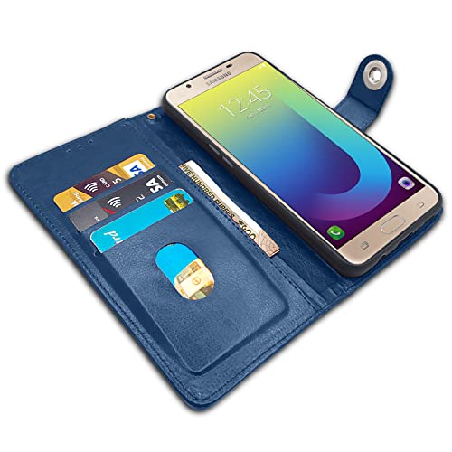 Image of Pikkme Samsung Galaxy J7 Prime Flip Cover Leather Finish | Inside TPU with Card Pockets | Wallet Stand and Shock Proof | Complete Protection Flip Case (Button Blue)