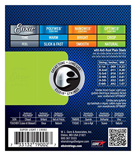 Elixir Electric Optiweb Super Light 009-042 Lot de 3 cordes pour guitare électrique avec revêtement en nickel - Les Beatles, Paul McCartney, John Lennon, RIngo Starr, George Harrison Elixir Electric Optiweb Super Light 009-042 Lot de 3 cordes pour guitare électrique avec revêtement en nickel – Image 4