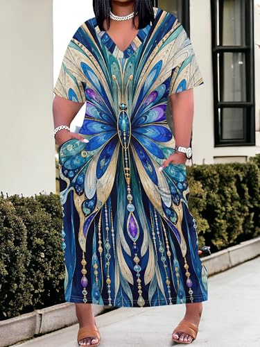 Image of PinkPatty Women's Oversize V Neck Short Sleeve Maxi Dress with Pockets