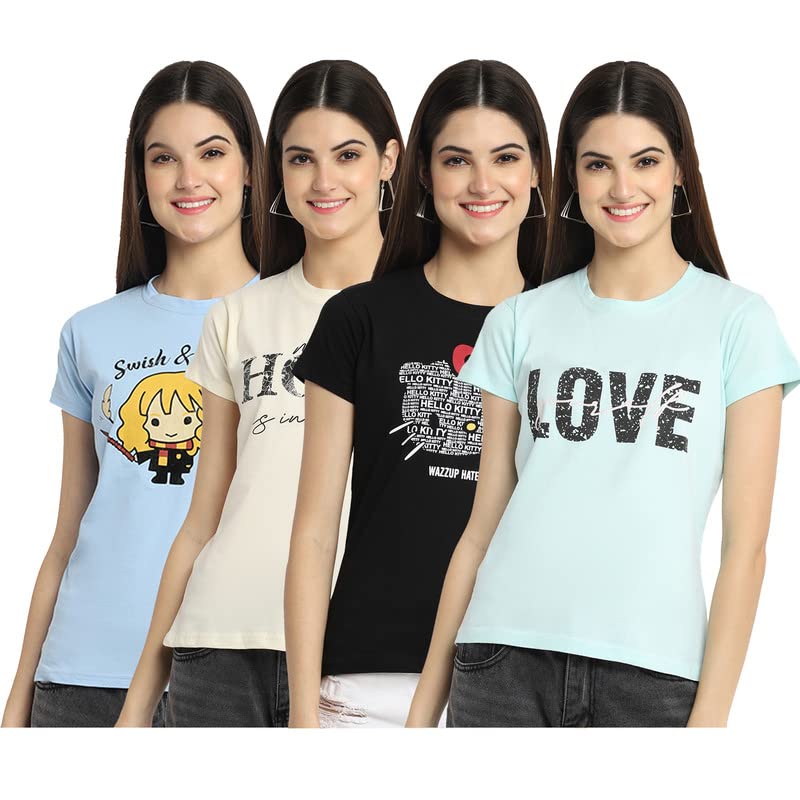 Image of Preneum Women's Cotton Regular Fit Graphic Stylish Printed Short Sleeves Casual T-Shirt |Trend & Styles
