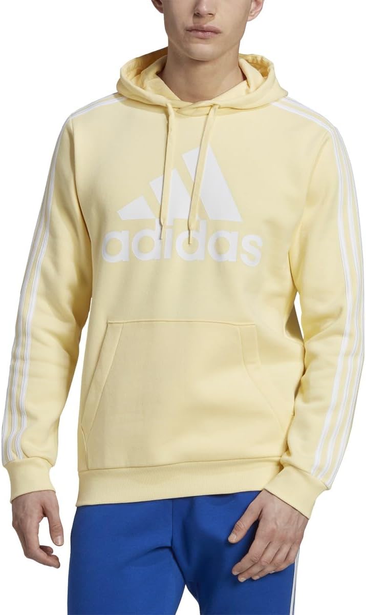 adidas Men's 3-Stripes Fleece Hooded SweatShirt, Almost Yellow-white, XX-Large