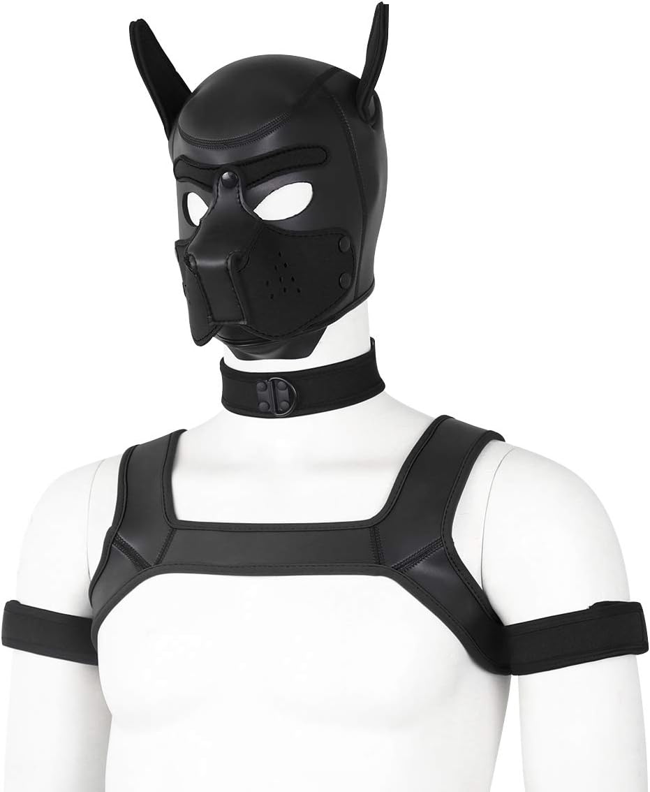 XuSha Large Size 4Sets Neoprene Puppy Hood Custom Animal Head Mask Novelty Costume Dog Hood Mask,Collar,Armband and Harness