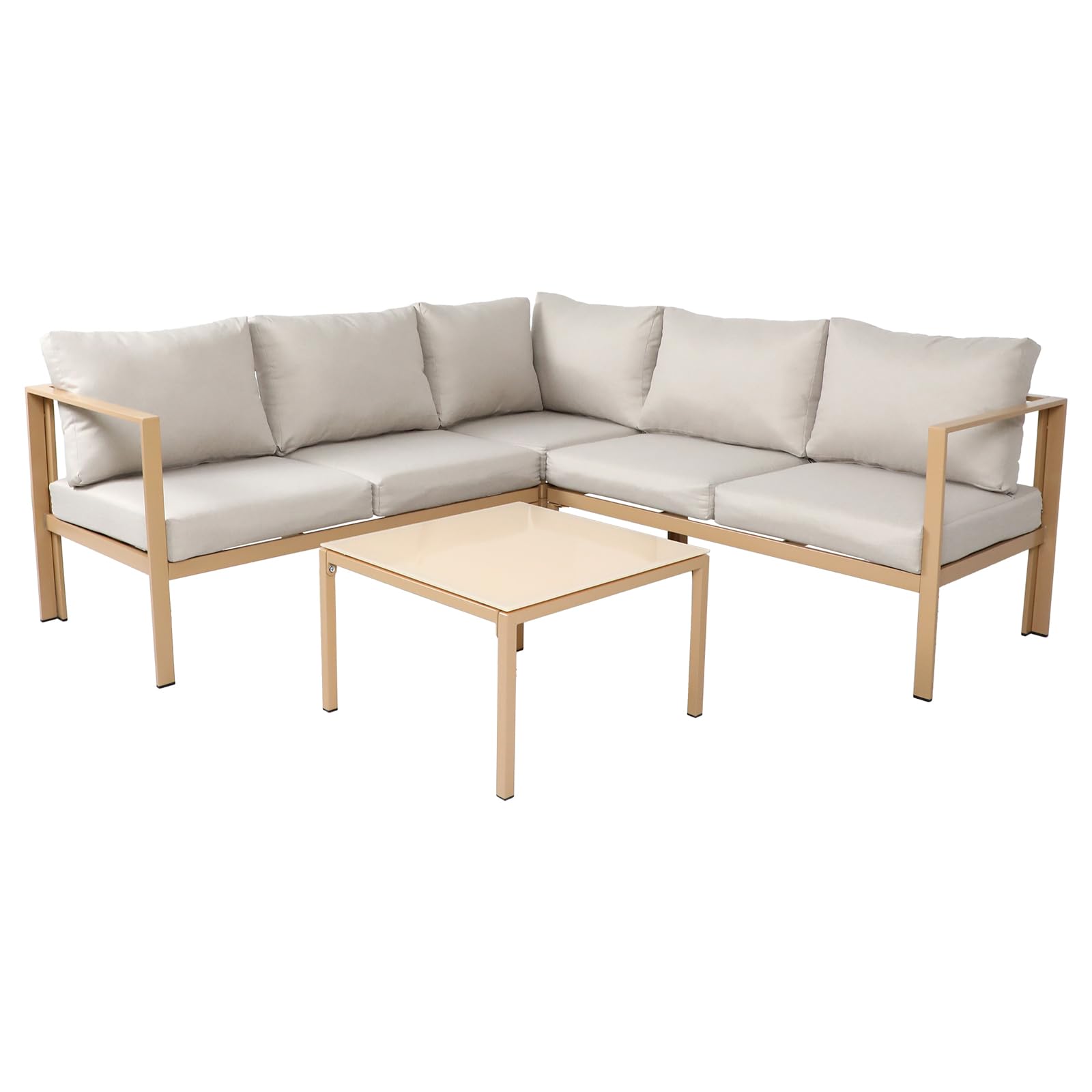 SVITA Missouri Gartenlounge 4-teiliges Outdoor Sofa Set aus verzinktem Stahl Ecklounge mit Tisch & Glasplatte 10cm Kissen für Terrasse Beige