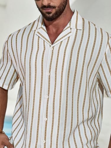 Image of TAGDO Men's Front Button Short Sleeve Striped Top, Casual (2026)