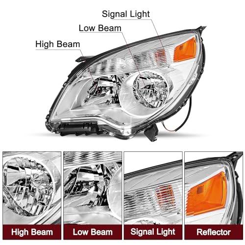 JSBOYAT 2010–2015 Chevy Equinox Headlights | OEM Halogen Replacement with Bulbs - Image 4