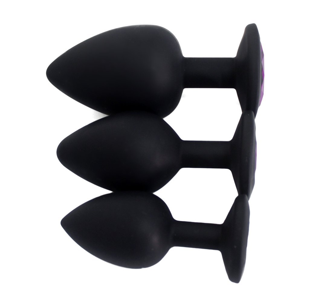 Anal Sex Trainer 3PCS Silicone Jeweled Butt Plugs, Eastern Delights Anal Sex Toys Kit for Starter Beginner Men Women Couples, Black