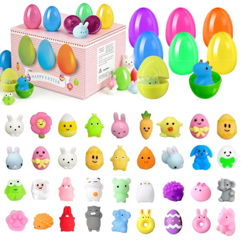48Pcs Prefilled Easter Eggs with Animal Mochi Squishy Stress Relief , Kawaii Easter Basket Stuffers, Party Favors, Classroom Prizes (Multicolor 48Pcs)