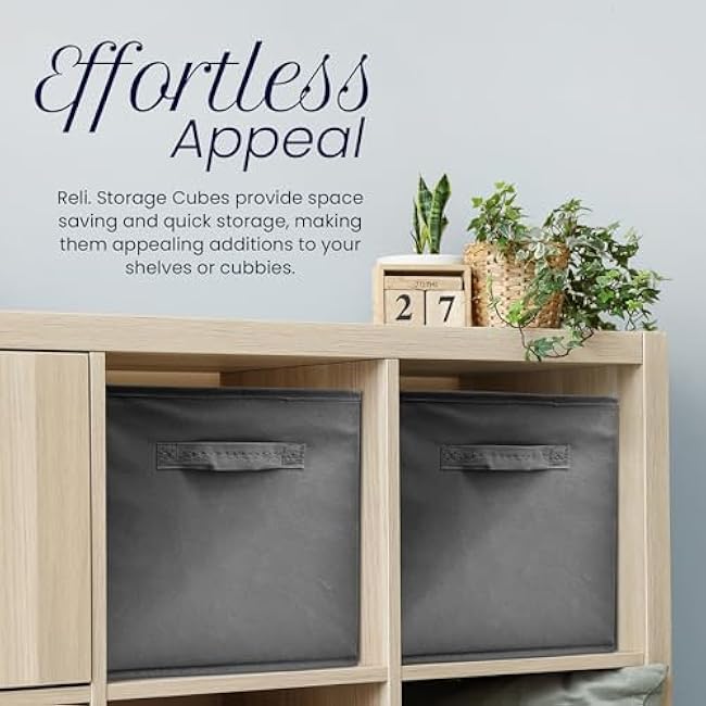 Reli. 13x13x13 Storage Cube Bins (8 Pack) | Large Cube Organizer Bins | 13x13 Fabric Storage Boxes | Fits Kallax | Collapsible, Foldable Fabric Cubby Box (Square) | Kids Room Organization (Dark Gray)