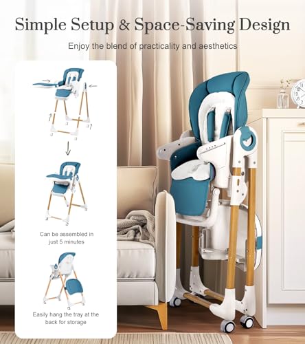 Image of Mallify Convertible High Chairs for Babies and Toddlers, Height Adjustable Baby High Chair, High Chair with Removable Tray, Adjustable Backrest, Portable Baby Dinning Chair with Lockable Wheels