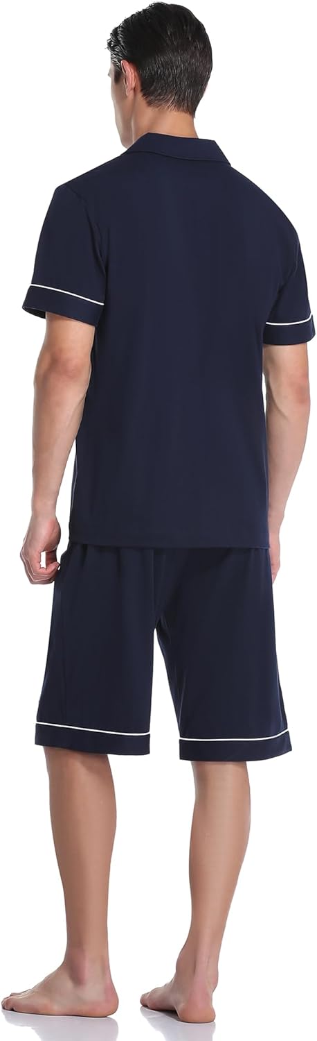 COLORFULLEAF Men's 100% Cotton Pajamas Set Short Sleeve Sleepwear Button Down Pajamas for Men Lounge Pjs with Pockets - Image 5