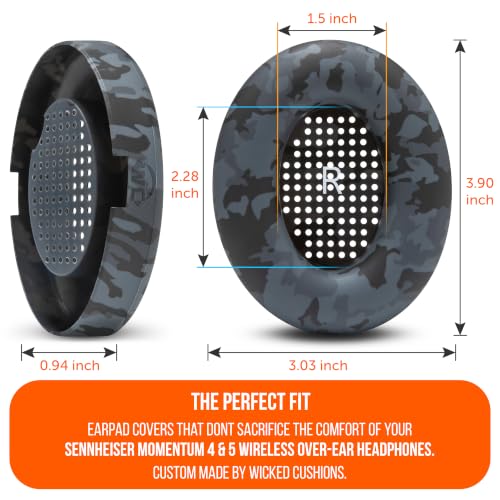 Image of WC SweatZ Momentum 4 - Patented Earpad Covers for Sennheiser Momentum 4 Wireless Over Ear Headphones by Wicked Cushions | Sweatproof & Easily Washable | Black Camo