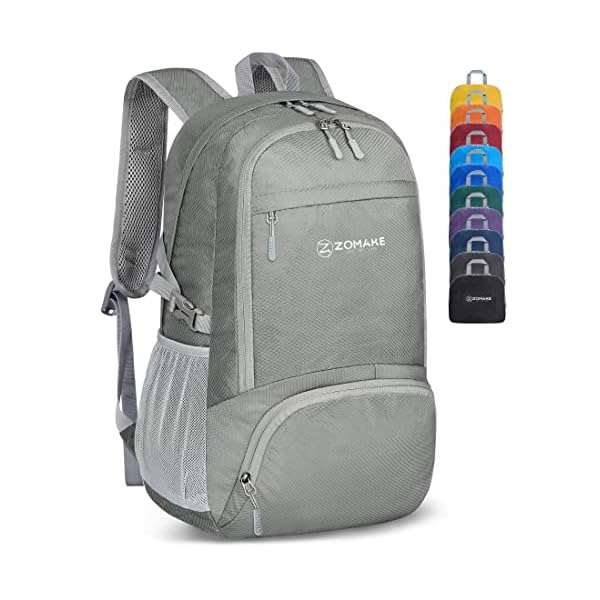 ZOMAKE-Lightweight-Packable-Backpack-30L-Foldable-Hiking-Backpacks-Water-Resistant-Compact-Folding-Daypack-for-TravelSliver-Grey ZOMAKE Lightweight Packable Backpack 30L