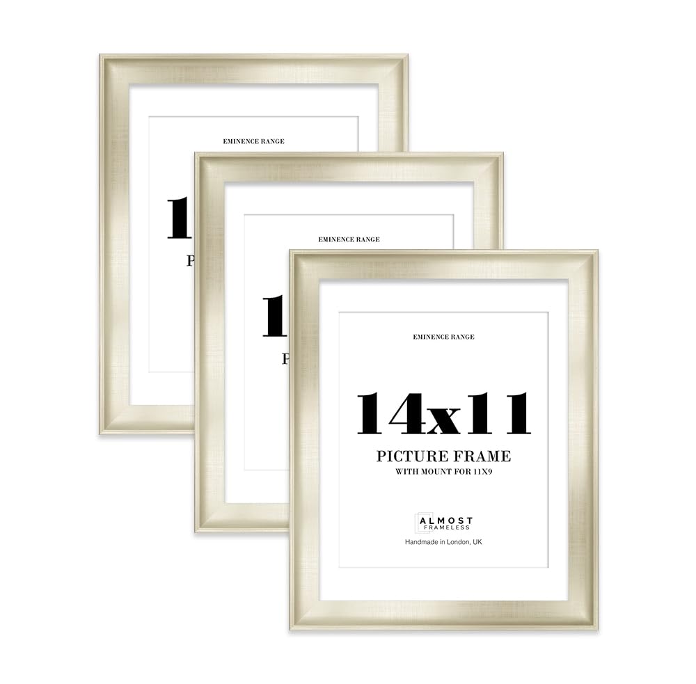 14x11" Silver Picture Frame with 11x9" Mount - Shabby Chic Photo Frame with Distressed Finish, Wall Hooks and Kickstand, 32mm Edge - 3 Pack