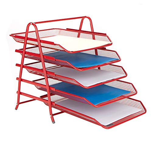 Mind Reader 5TPAPER-RED Desk Organizer with 5 Sliding Trays for Letters, Documents, Mail