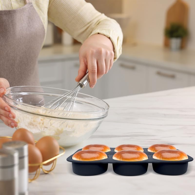 Miniatura 7 de Molde para pan de hamburguesas, molde de silicona para pan de hamburguesas de 6 cavidades, molde antiadherente para bollo de hamburguesa de calor,