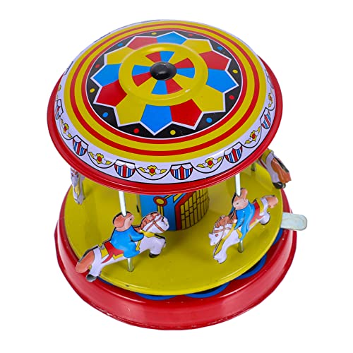 TENDYCOCO Juguetes De Hojalata Noria Juguete De Navidad Relleno De Decoración De Caballos De Carrusel Juguete De Cuerda De Hierro Carrusel De La Vendimia Niño Decorar Música Hierro Forjado