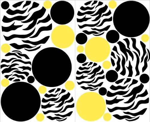 Adhesivos de pared de puntos amarillos y negros con estampado de cebra