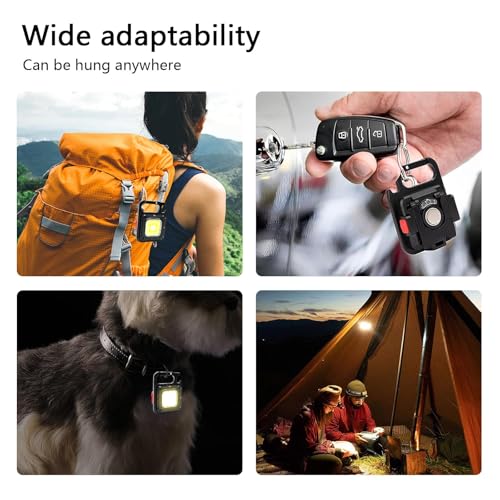 Image of MAKDAK COB Key Fob Work Light - 2 x Mini LED Torch Small Very Bright with 7 Light Modes, Emergency Light with Folding Holder, Bottle Opener and Magnetic Base