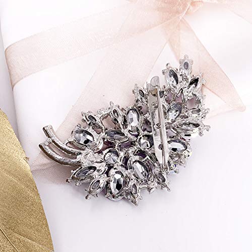 LAXPICOL Vintage Green Austrian Crystal Flower Leaf Bouquet Clusters Large Big Brooch Pin for Women Gold Tone3