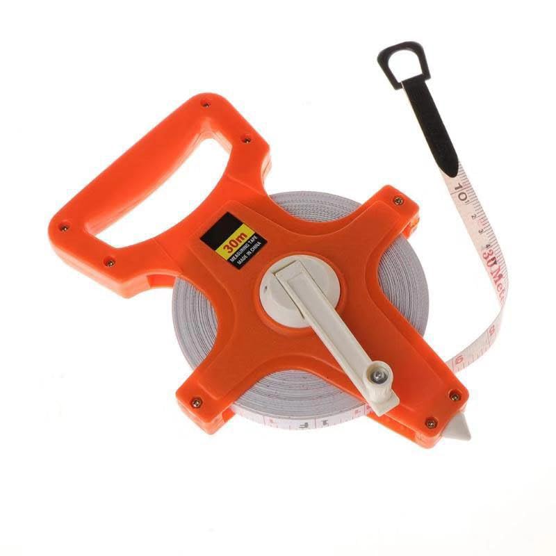 Open Reel Measure Tape Hand Crank Portable Sided Fiberglass Tape Measure with Metal Spike 12.5mm Width (30 Meters)