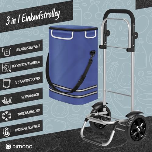Dimono® Einkaufstrolley Rolltex Klappbarer 3 in1 Trolley zum Einkaufen; 56 Liter inkl. Kühlfach; Transportwagen Shopping-Trolley Einkaufswagen Einkaufstasche (Blau) – Bild 3