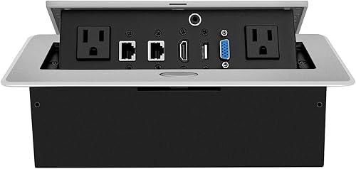 Mesa Pop Up Power Strip Date Hub Caja de conexión con salida de red HDMI para escritorio de oficina (Plata)