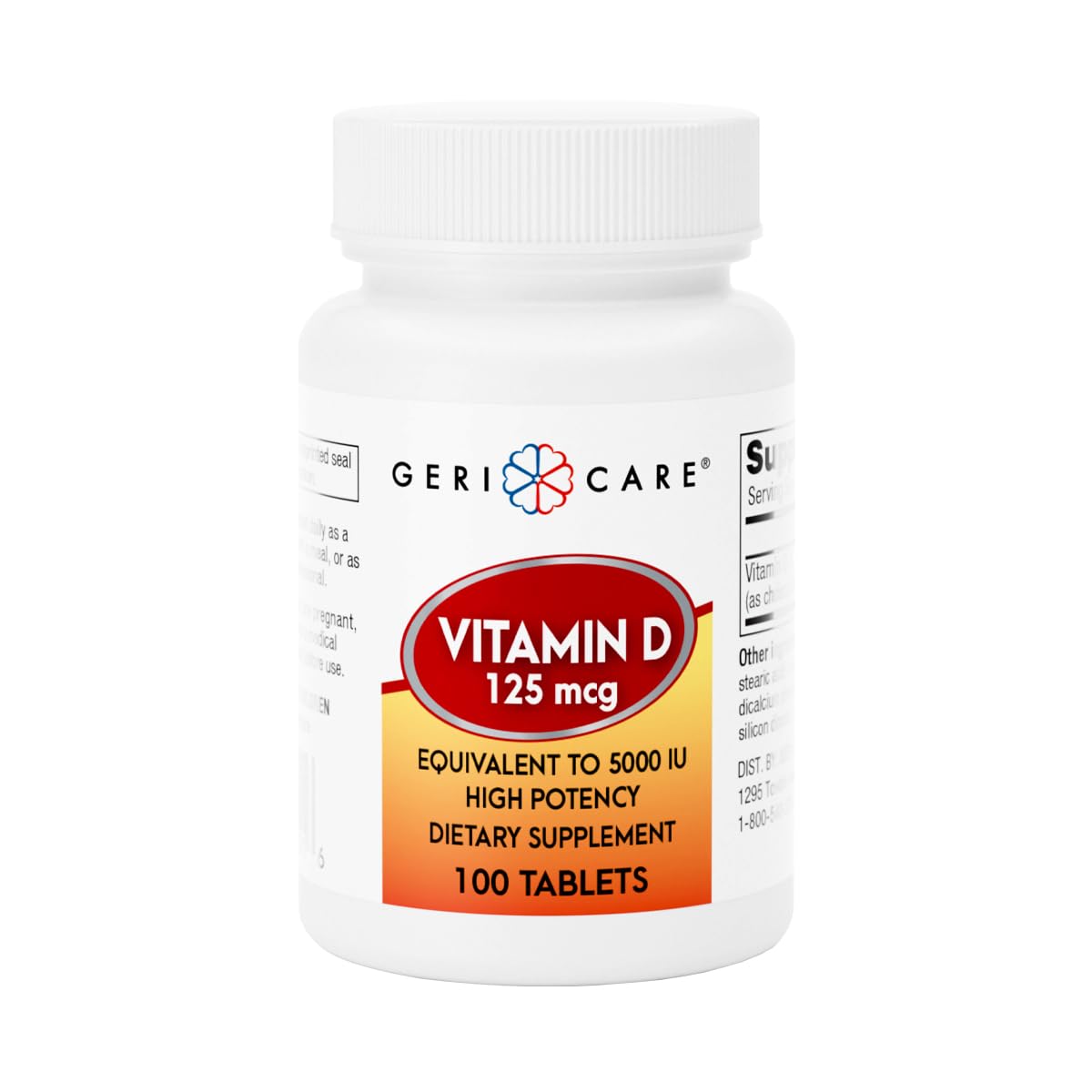 GeriCare Vitamin D 125 mcg (5,000 IU) High Potency – Supports Strong Bones, Healthy Mood & Immune Defense – Daily Support Supplement for Overall Well-Being – 100 Tablets (Pack of 1) 100 Count (Pack of 1) Vitamin D 125mcg