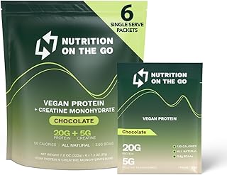 Nutrition On The Go Paquetes de una sola porción de proteína vegana + creatina (paquete de 6, chocolate)