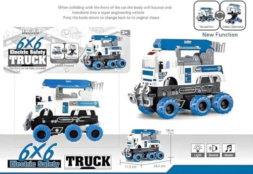 Image of Rescue Ladder 6x6 Truck with Lights and Sounds Friction Powered Trailer Model Diecast Truck Toys Best Birthday Gift for Kids (Rescue Ladder 6x6 Truck)