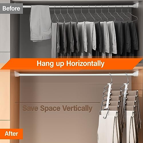 Upgraded Collapsible Pants Hangers Space Saving, 6 Layers Clothes Rack, Stainless Steel Multifunctional Closet Organizer, Non Slip Metal Hangers for Pants Jeans Skirts Trousers (2 Pack) - Image 4