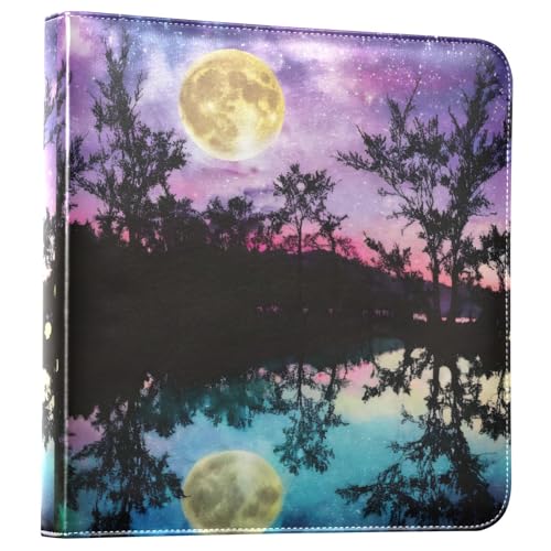 Álbum de fotos autorreparable FLildon, 3 anillos, 40 páginas, 8x10 pulgadas, diseño de luna y estrellas, cubierta de cuero PU impermeable