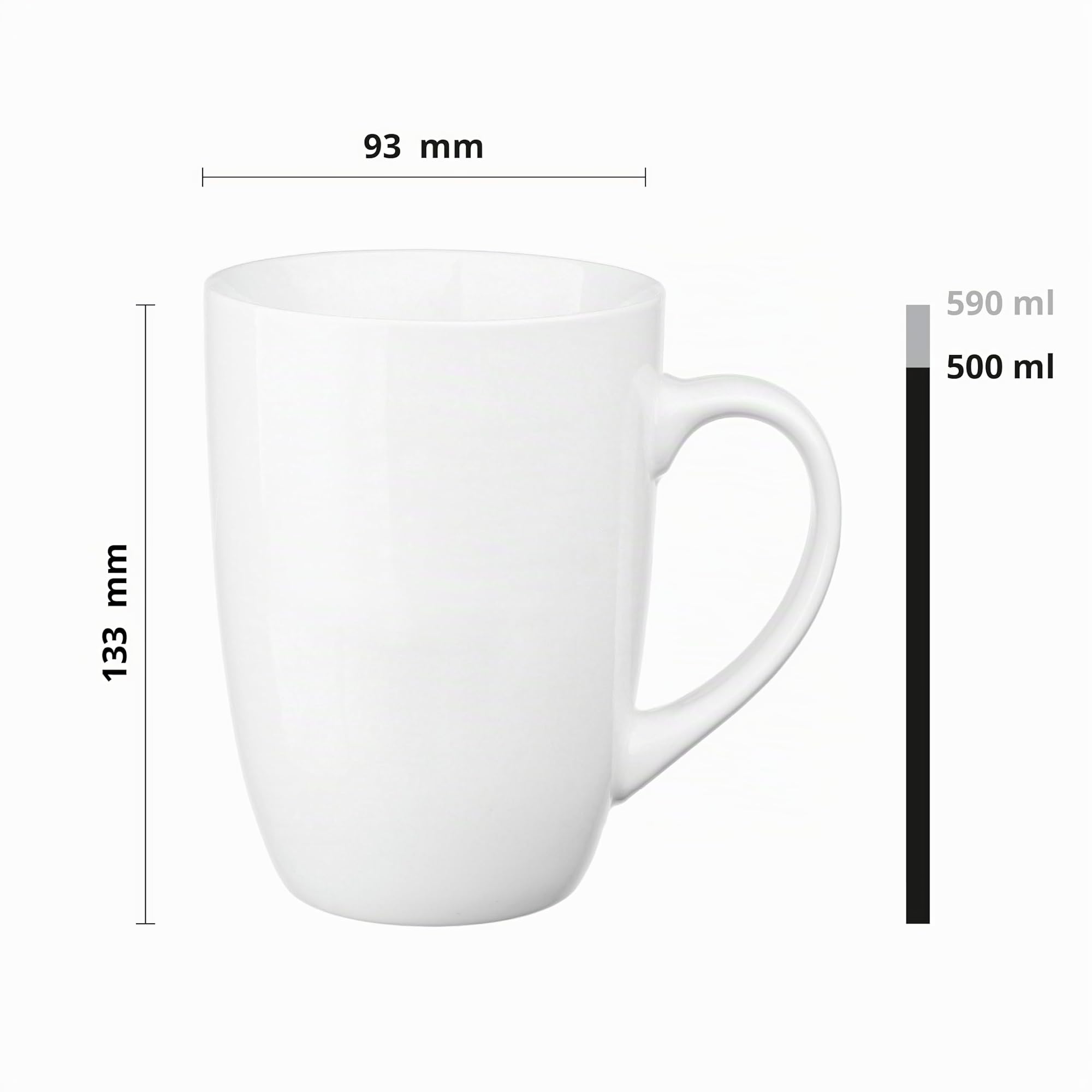 Glasmark KROSNO 1992 Tasse en Céramique 4 Pièces Lot de Tasses à Café et Thé Blanches 590 ml