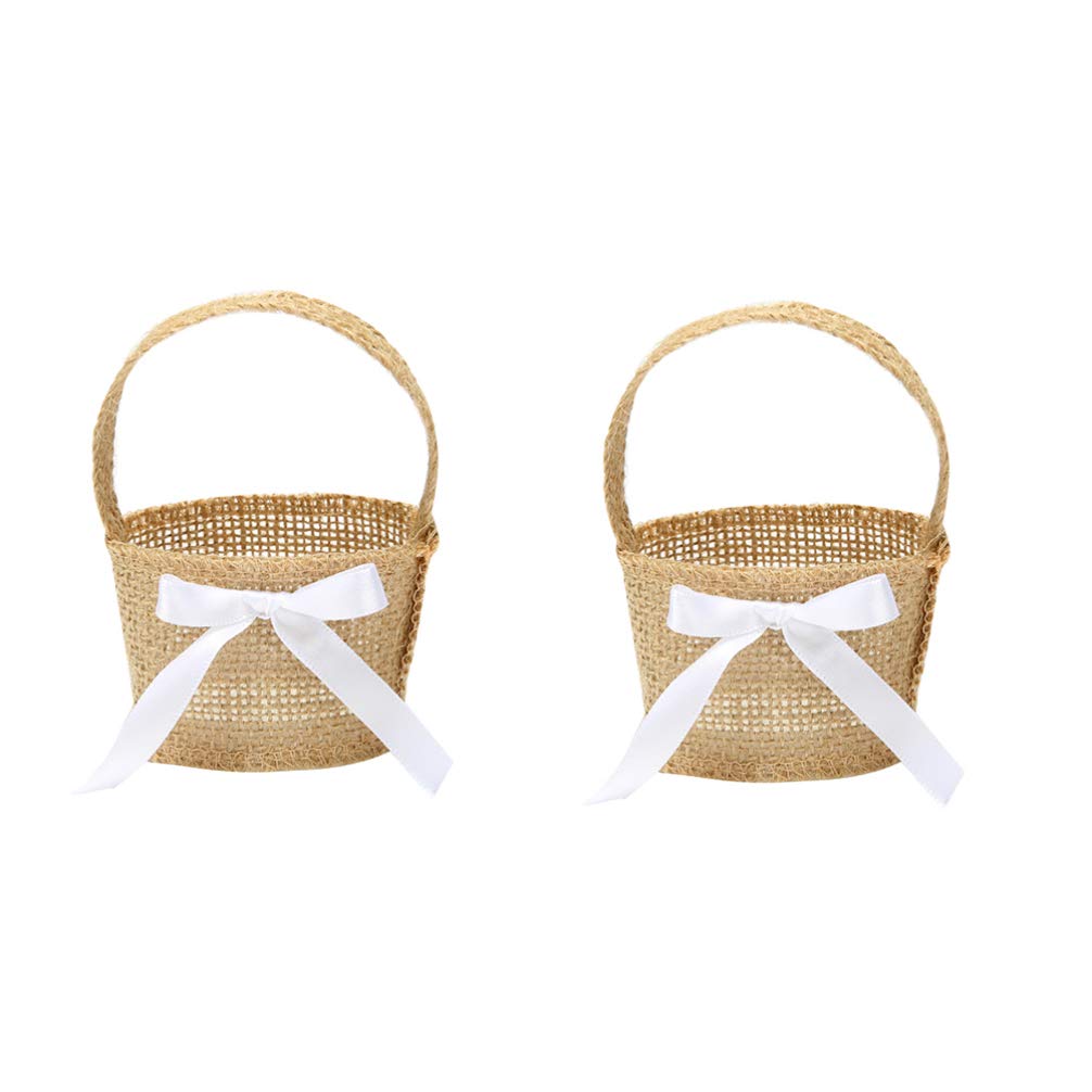 PRETYZOOM PRETYZOOM 4 Piezas Cesta De Flores De Novia Cesta De Boda Cesta De Flores De Lino Bolsas De Regalo De Fiesta Cesta De Yute De Boda Cesta Porta Anillos Mini Bañar Niño Comedor Forro De Flores