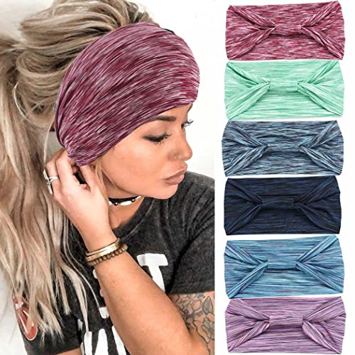 Gortin Boho Headbands Stretch Wide Hair Bands Black Elastic Yoga Sweatband Knoted Turban Headband Cloth Twist Head Wraps Stylish Head Bands for Women and Girls 3 Pcs (V-Stripe)