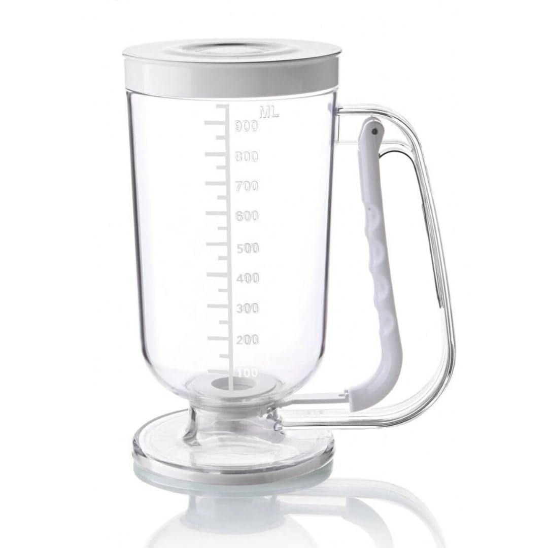 Hamur Porsiyonlayıcı 900ml, Pankek ve Kek Hamuru Dağıtıcı, Damlatmaz Mekanizma, Ölçekli Şeffaf Gövde, Bulaşık Makinesinde Yıkanabilir