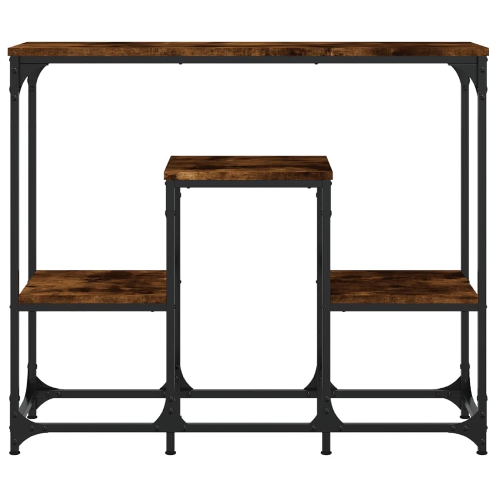 Mesa consola clásica de roble ahumado, 89,5 x 28 x 76 cm, madera multicapa con estructura de acero, amplio espacio de almacenamiento para salón, complemento de decoración práctica