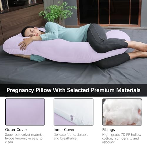 Image of MOON PARK Pregnancy Pillows for Sleeping - U Shaped Full Body Maternity Pillow with Removable Cover - Support for Back, Legs, Belly, HIPS - 65 Inch - Purple