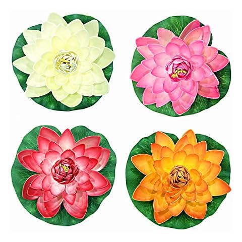 NAVAdeal 4PCS 7 Inch Artificial Floating Foam Lotus Flowers for Pool, Realistic Water Lily Pads, Pink Ivory White Orange Crimson, Perfect for Home Outdoor Patio Pond Aquarium Wedding Party Decorations Cover